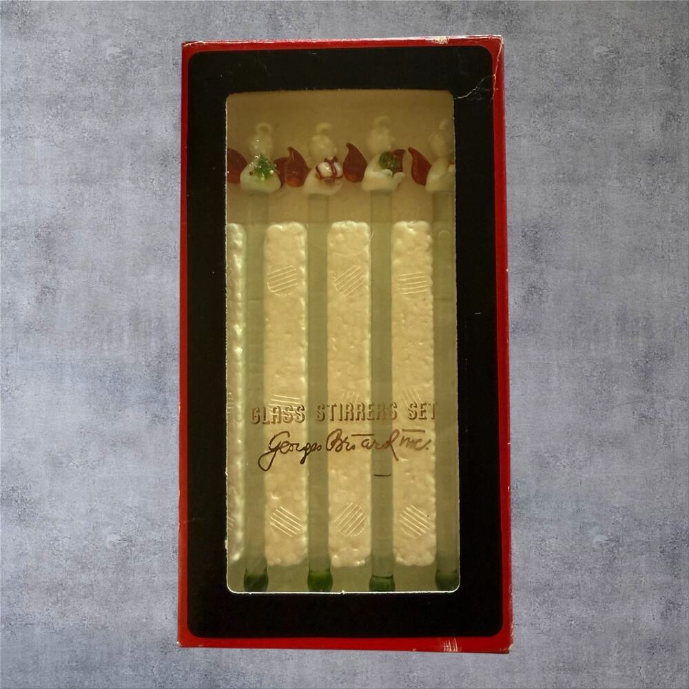 VTG Georges Briard Glass Angel Stirrers Set of 4 Christmas Swizzle Sticks In Box